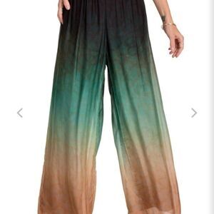 NWT Giusy Ombre Silk Blend Chiffon Wide Leg Palazzo Pants Green and Brown Medium